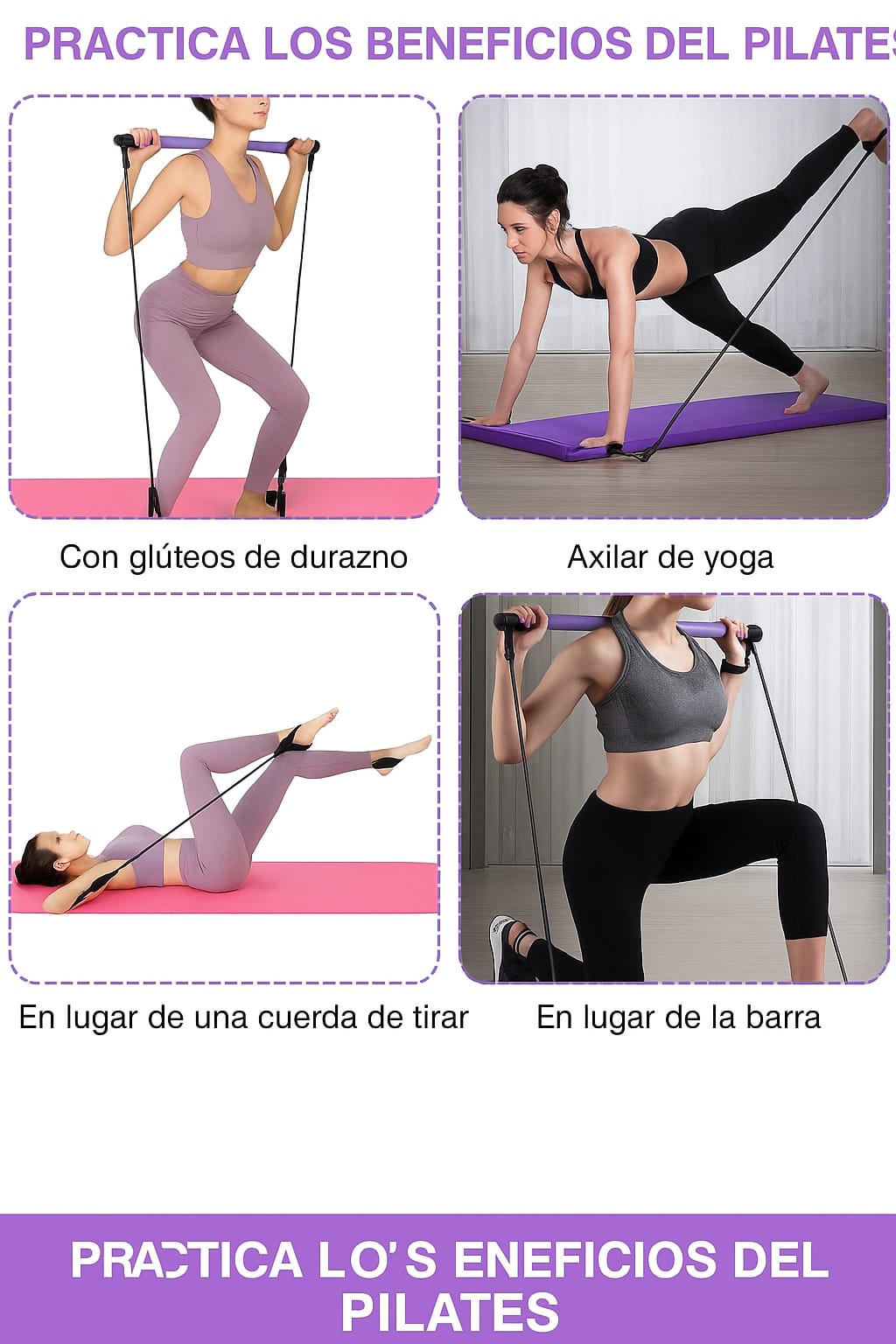 Kit de Barra de pilates portátil con banda de resistencia (GRATIS RUTINA DE ENTRENAMIENTO )