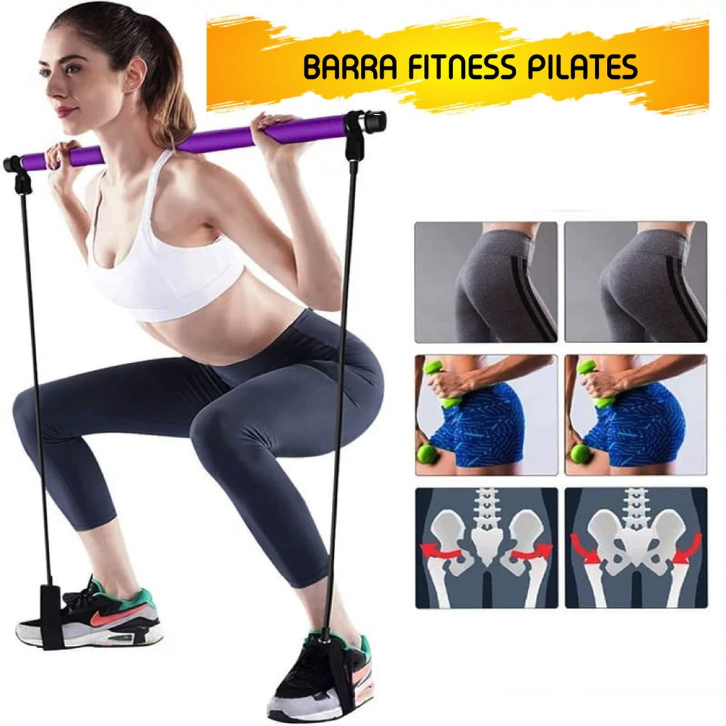 Kit de Barra de pilates portátil con banda de resistencia (GRATIS RUTINA DE ENTRENAMIENTO )