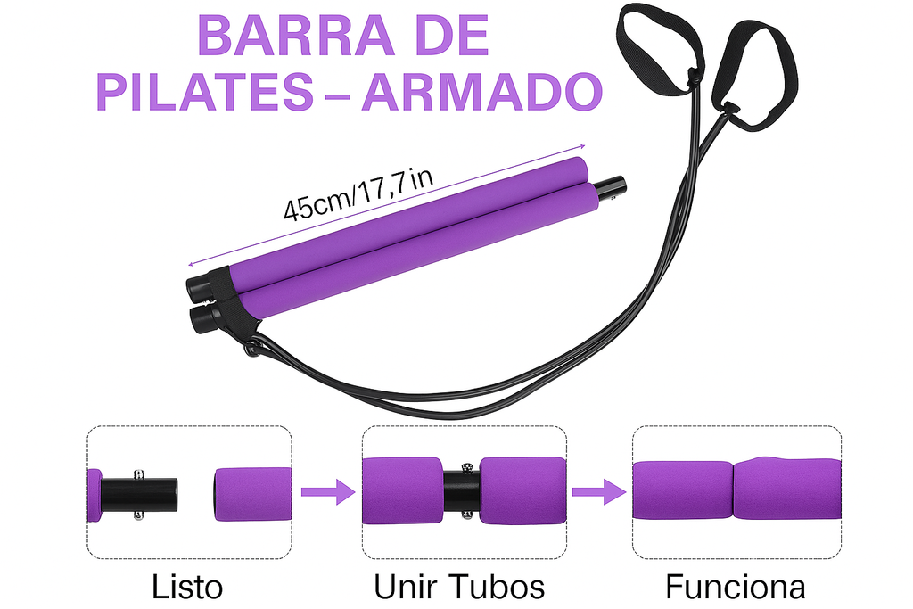 Kit de Barra de pilates portátil con banda de resistencia (GRATIS RUTINA DE ENTRENAMIENTO )